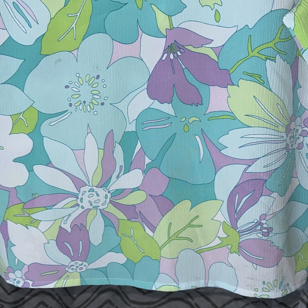 Allison Daley -VINTAGE Blue Lavender Floral Short Sleeve Button Down Size Large - Picture 14 of 16